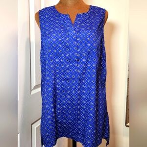 Cynthia Rowley Blue Patterned Sleeveless Top Sz L